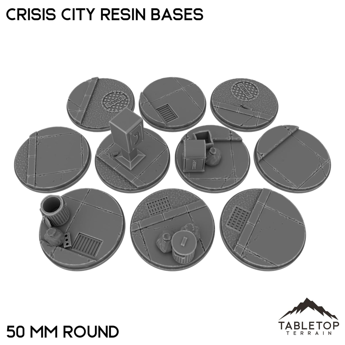 Tabletop Terrain Bases 50 mm / Single Crisis City Resin Bases