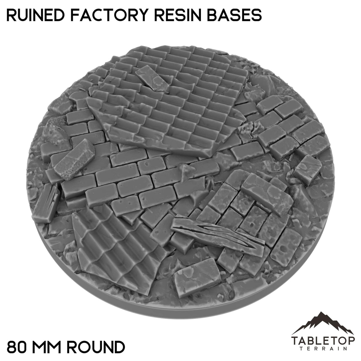 Tabletop Terrain Bases 80 mm / Single Ruined Factory Resin Bases