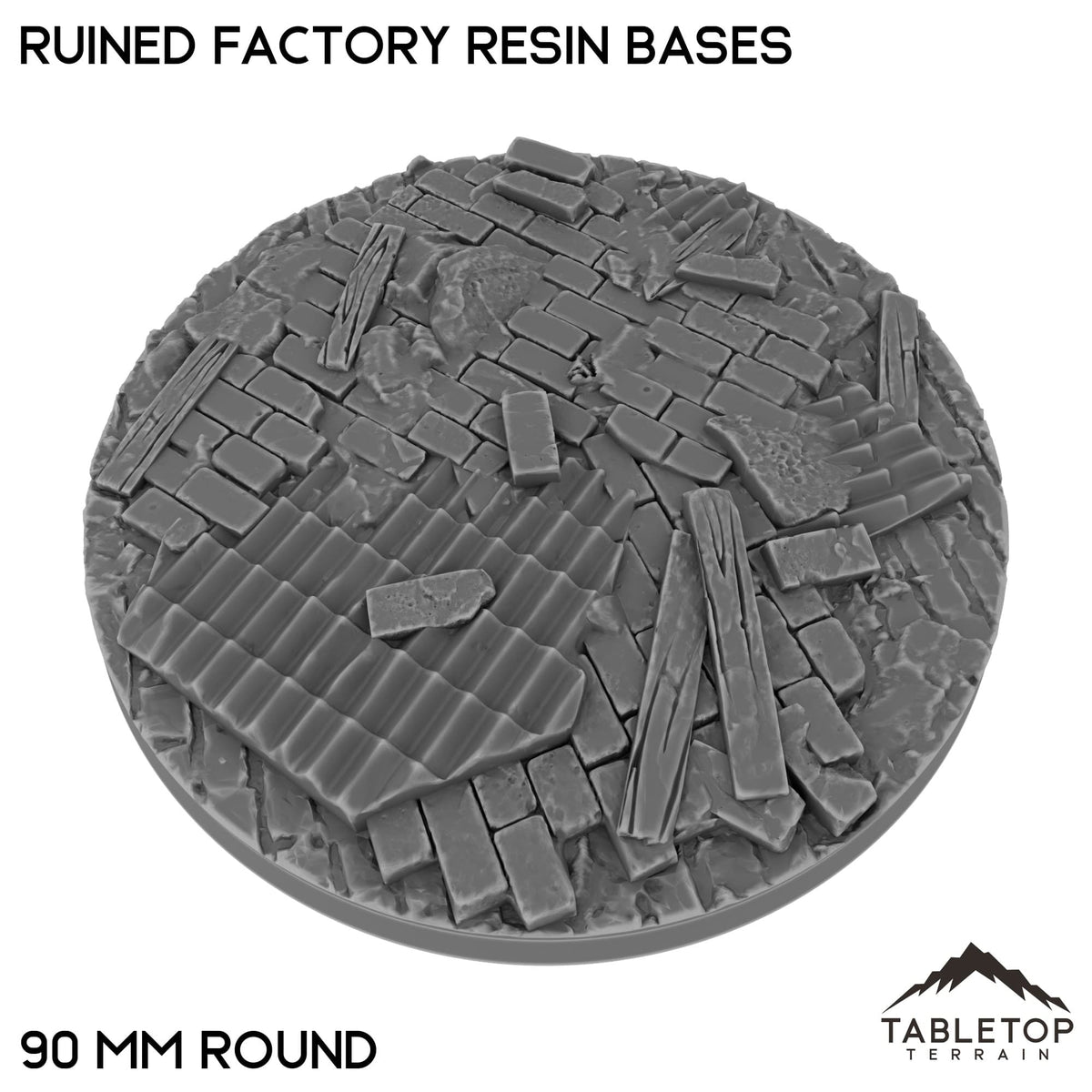 Tabletop Terrain Bases 90 mm / Single Ruined Factory Resin Bases