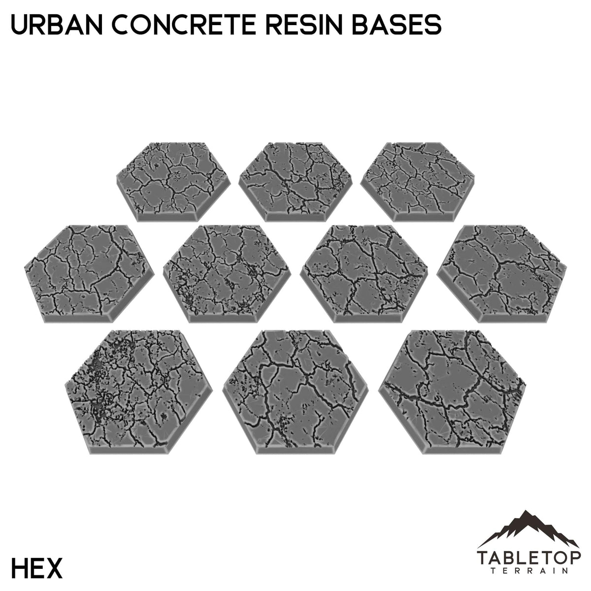 Tabletop Terrain Bases Hex / Single Urban Concrete Resin Bases