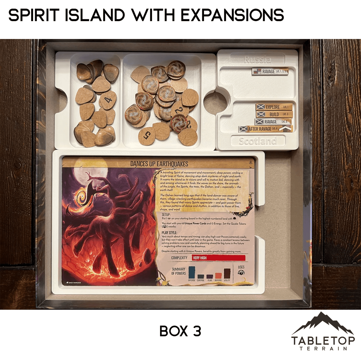 Tabletop Terrain Board Game Insert Spirit Island Organizer with all Expansions through Nature Incarnate Board Game Insert / Organizer