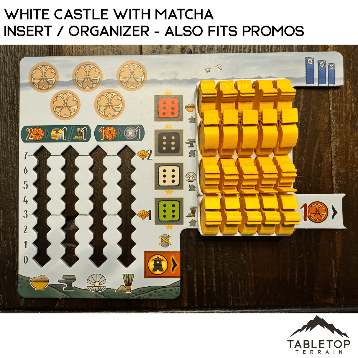 Tabletop Terrain Board Game Insert White Castle with Matcha Insert / Organizer - Also Fits Promos
