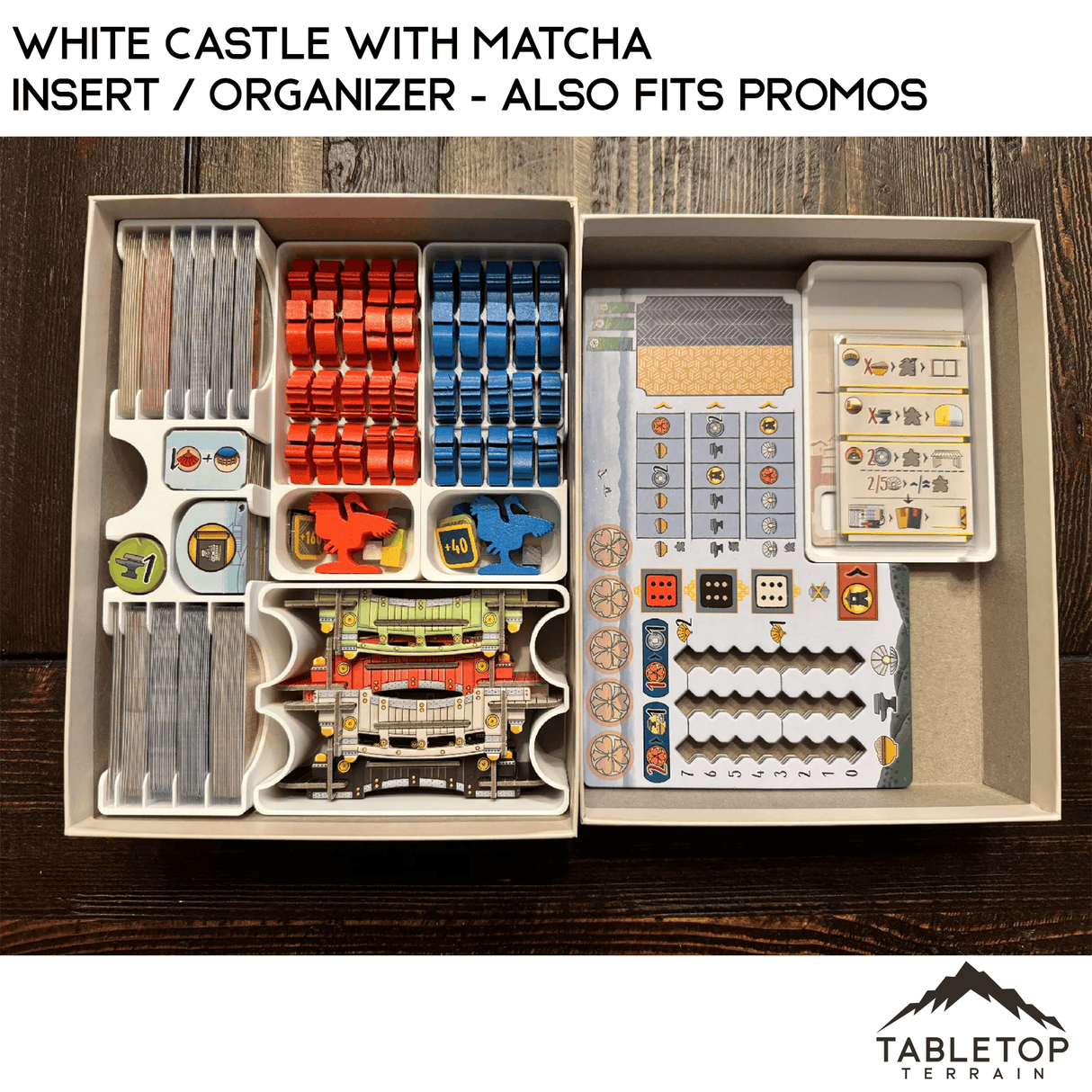 Tabletop Terrain Board Game Insert White Castle with Matcha Insert / Organizer - Also Fits Promos