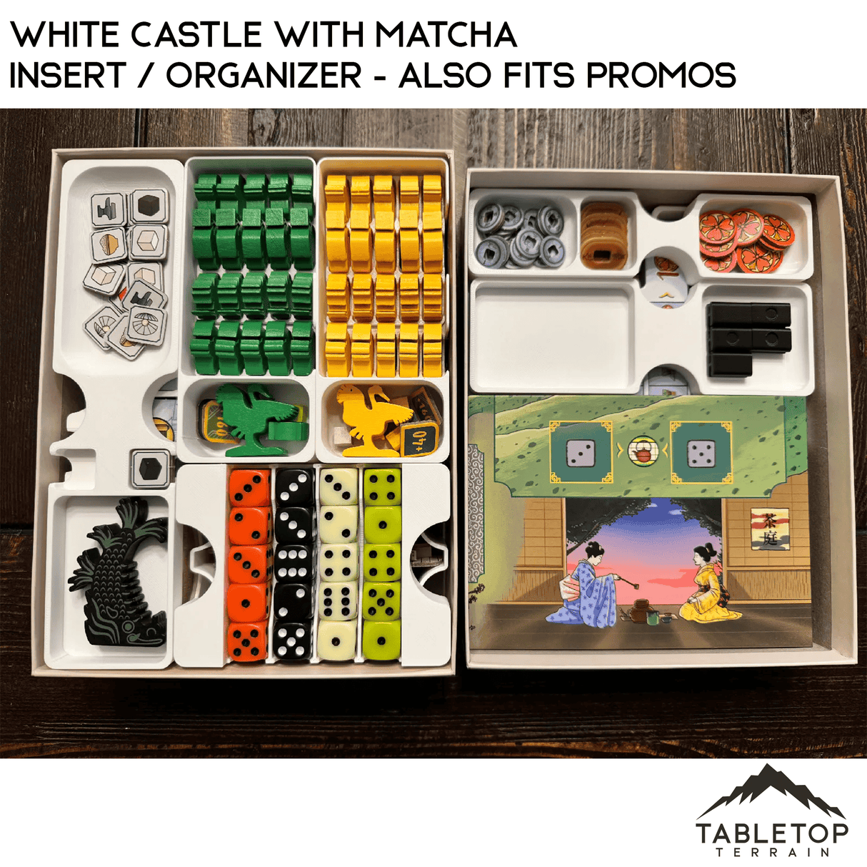 Tabletop Terrain Board Game Insert White Castle with Matcha Insert / Organizer - Also Fits Promos