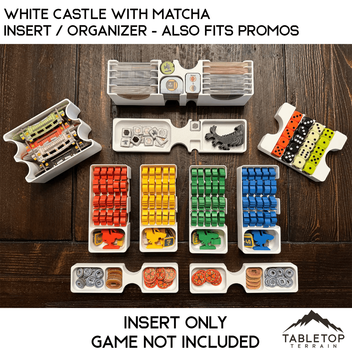 Tabletop Terrain Board Game Insert White Castle with Matcha Insert / Organizer - Also Fits Promos