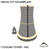 Mecha City Powerplant - 1 Cooling Tower in NextGen Color (multicolour 3D print), 6mm scale, shown with a scale mech