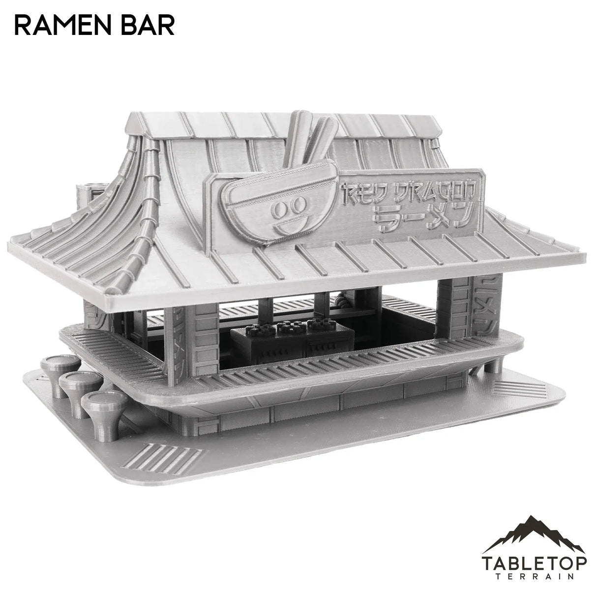 Tabletop Terrain Building 32mm / Bar A (Vaulted Roof) Ramen Bar - Cyberpunk Building