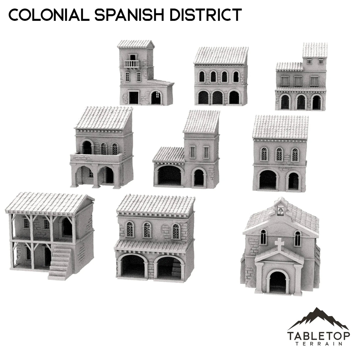 Tabletop Terrain Building 32mm / Full Set Colonial Spanish District