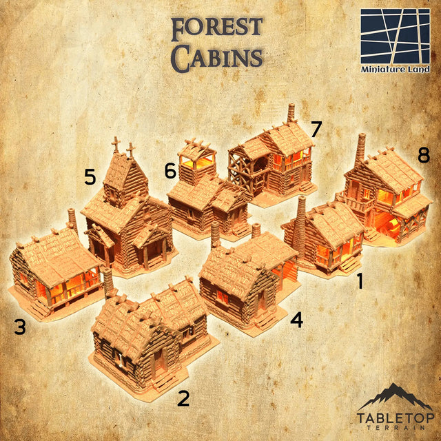 Tabletop Terrain Building 32mm / Full Set Forest Cabins / Log Cabins