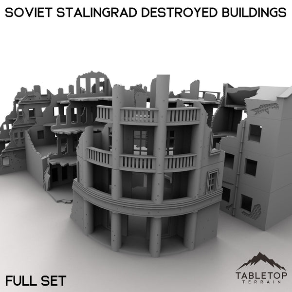 Tabletop Terrain Building 32mm / Full Set Soviet Stalingrad Destroyed Buildings