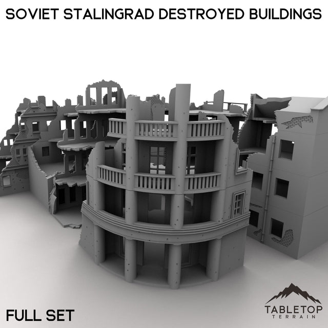Tabletop Terrain Building 32mm / Full Set Soviet Stalingrad Destroyed Buildings