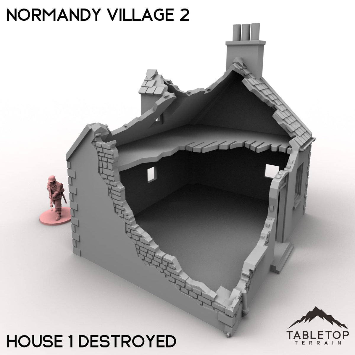 Tabletop Terrain Building 32mm / House 1 Destroyed Normandy Village 2