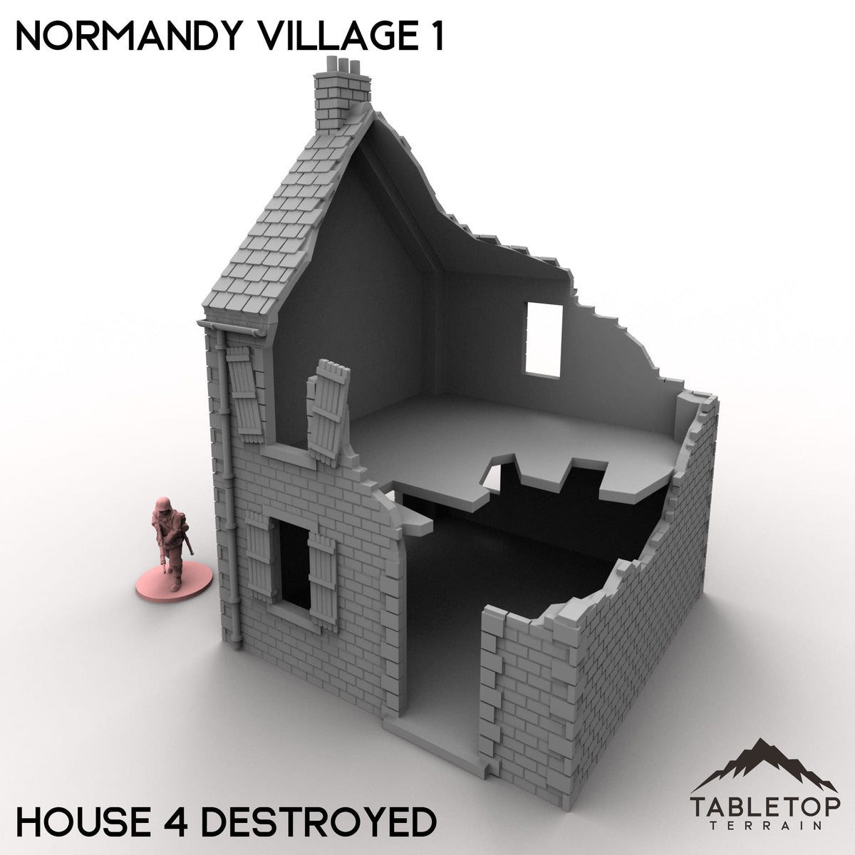 Tabletop Terrain Building 32mm / House 4 Destroyed Normandy Village 1