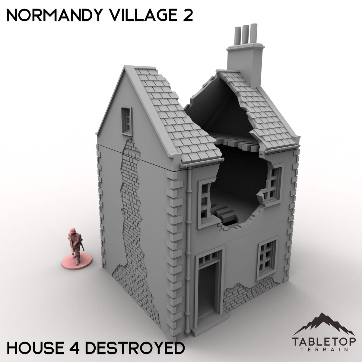 Tabletop Terrain Building 32mm / House 4 Destroyed Normandy Village 2