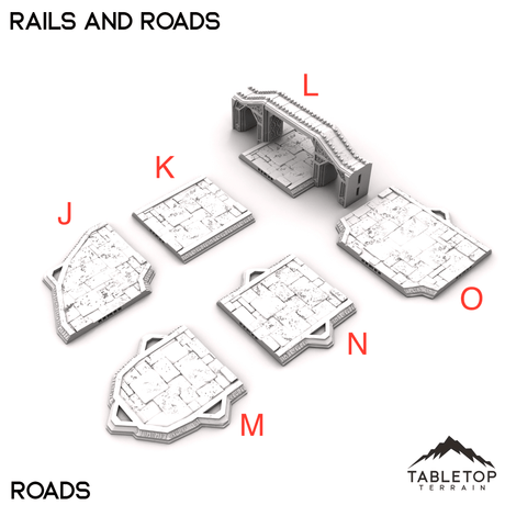 Tabletop Terrain Building 32mm / J: Road Angled Rails and Roads - Kingdom of Durak Deep