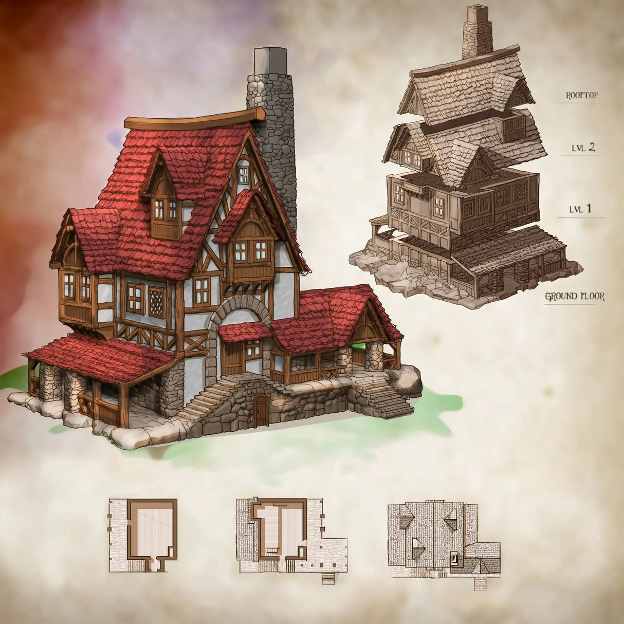 Tabletop Terrain Building Building 1 - Town of Grexdale - Fantasy Building