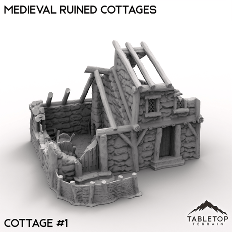 Tabletop Terrain Building Cottage 1 / 32mm Medieval Ruined Cottages