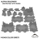 Tabletop Terrain Building Destroyed / With Hexes / Monocolor (Grey) Mecha City Alpha Buildings