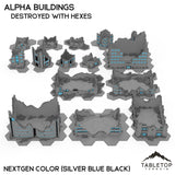 Tabletop Terrain Building Destroyed / With Hexes / NextGen Color (Silver Blue Black) Mecha City Alpha Buildings