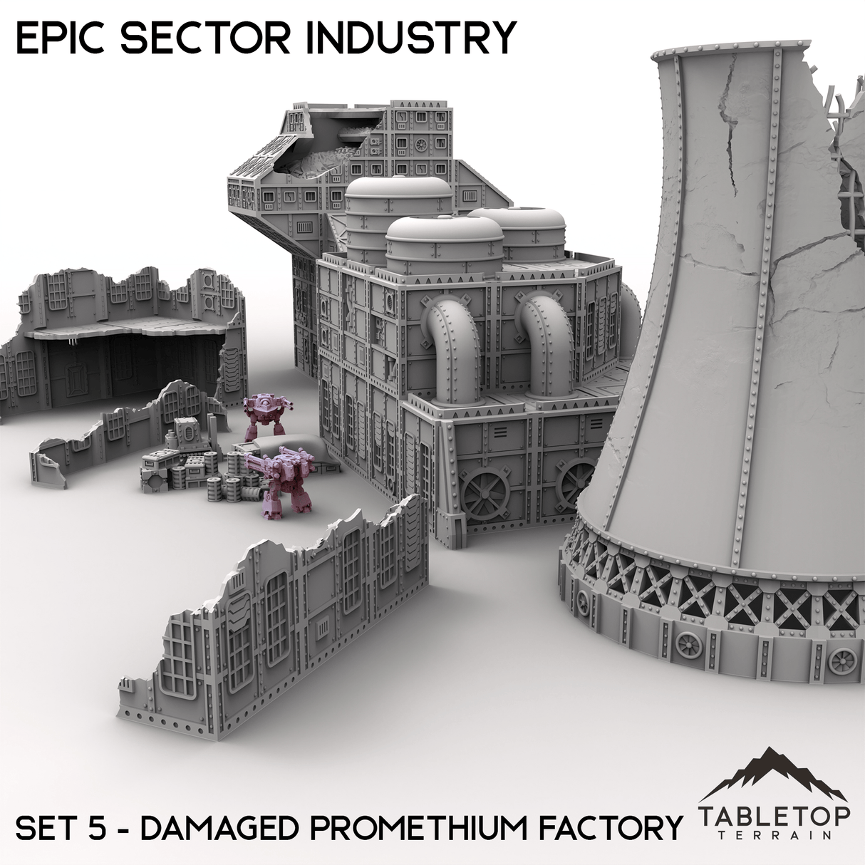 Tabletop Terrain Building Epic Sector Industry - Set 5 - Damaged Promethium Factory