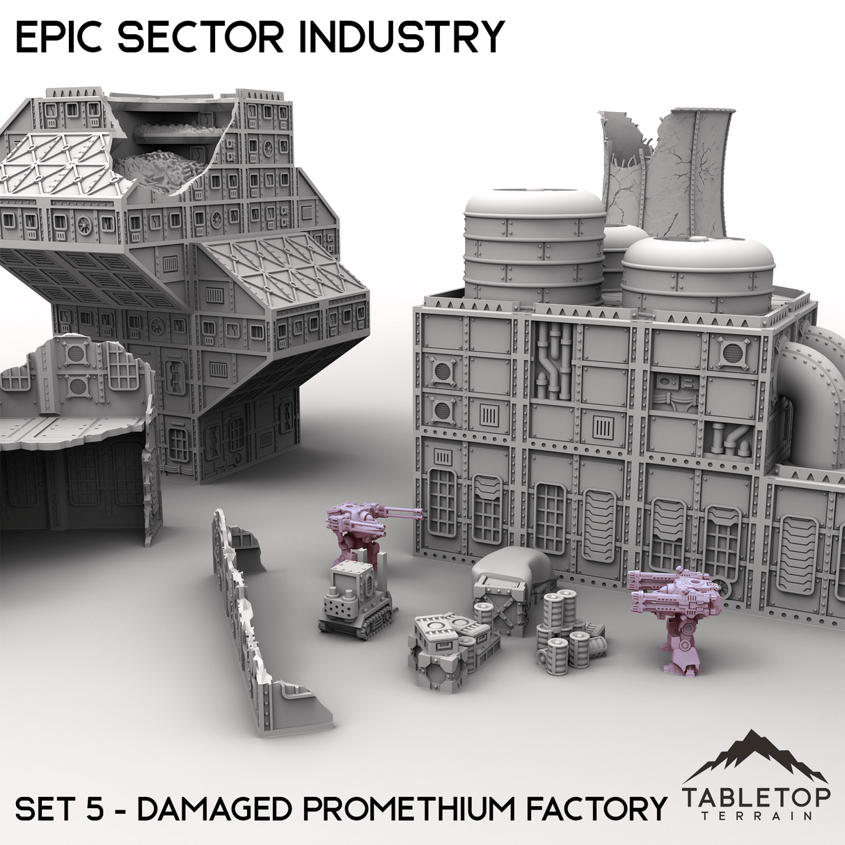 Tabletop Terrain Building Epic Sector Industry - Set 5 - Damaged Promethium Factory