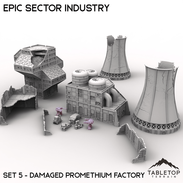 Tabletop Terrain Building Epic Sector Industry - Set 5 - Damaged Promethium Factory