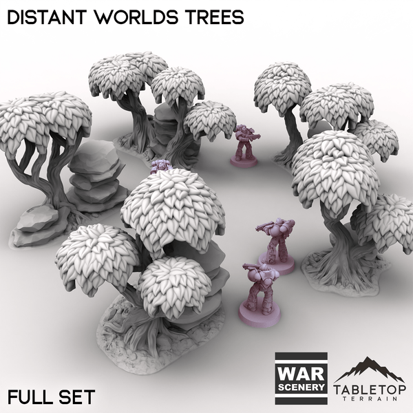 Tabletop Terrain Building Full Set / 32mm Distant Worlds Trees