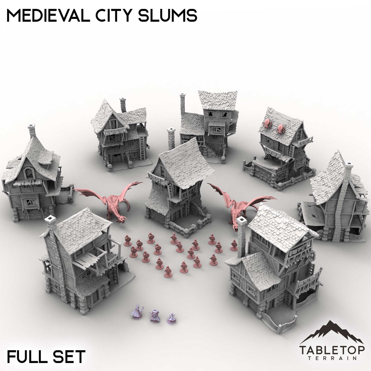 Tabletop Terrain Building Full Set / 32mm Medieval City Slums