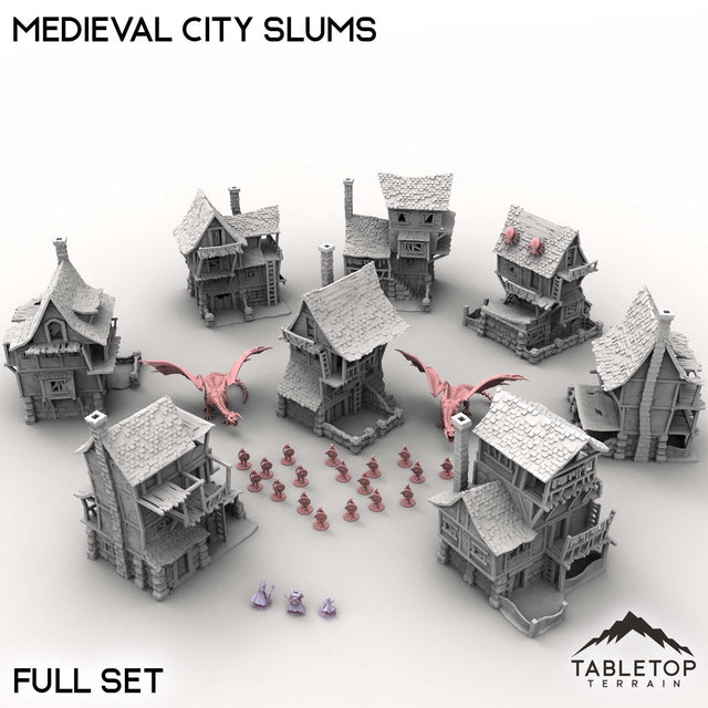 Tabletop Terrain Building Full Set / 32mm Medieval City Slums