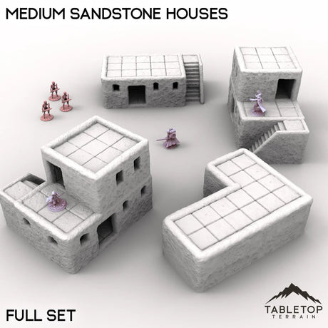 Tabletop Terrain Building Full Set / 32mm Medium Sandstone Houses