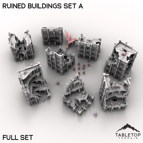 Tabletop Terrain Building Full Set A (Building 1-8) / 32mm Ruined Buildings Set A
