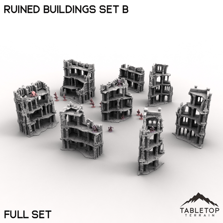 Tabletop Terrain Building Full Set B (Building 9-16) / 32mm Ruined Buildings Set B