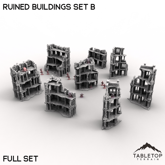 Tabletop Terrain Building Full Set B (Building 9-16) / 32mm Ruined Buildings Set B
