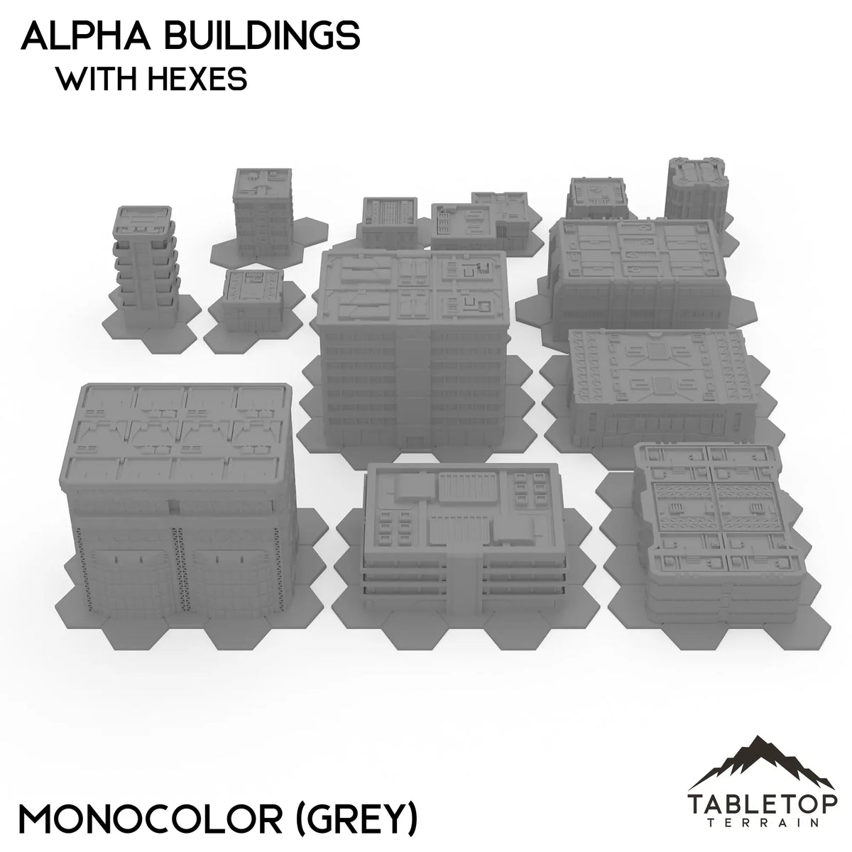 Tabletop Terrain Building Intact / With Hexes / Monocolor (Grey) Mecha City Alpha Buildings