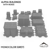 Tabletop Terrain Building Intact / With Hexes / Monocolor (Grey) Mecha City Alpha Buildings