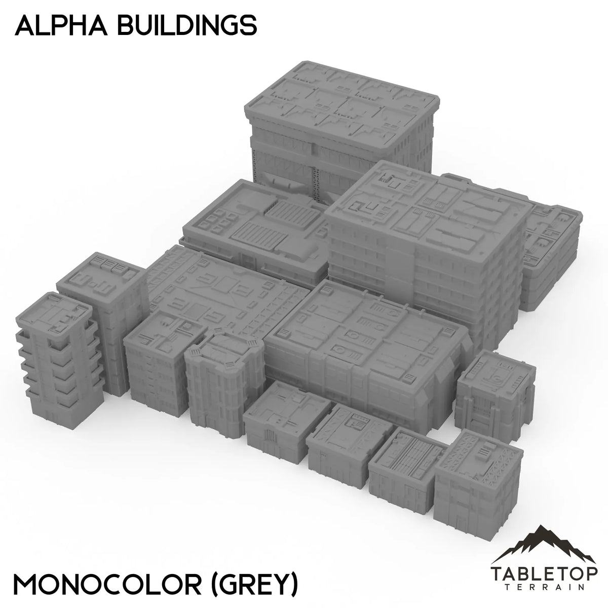 Tabletop Terrain Building Intact / Without Hexes / Monocolor (Grey) Mecha City Alpha Buildings