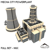 Mecha City Powerplant - Full Set in NextGen Color (multicolour 3D print), 6mm scale, shown with a scale mech (corner view)