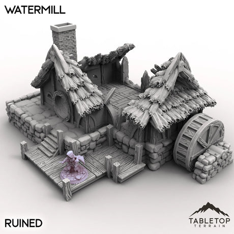 Tabletop Terrain Building Ruined / 32mm Halfling Village Watermill