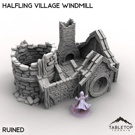 Tabletop Terrain Building Ruined / 32mm Halfling Village Windmill