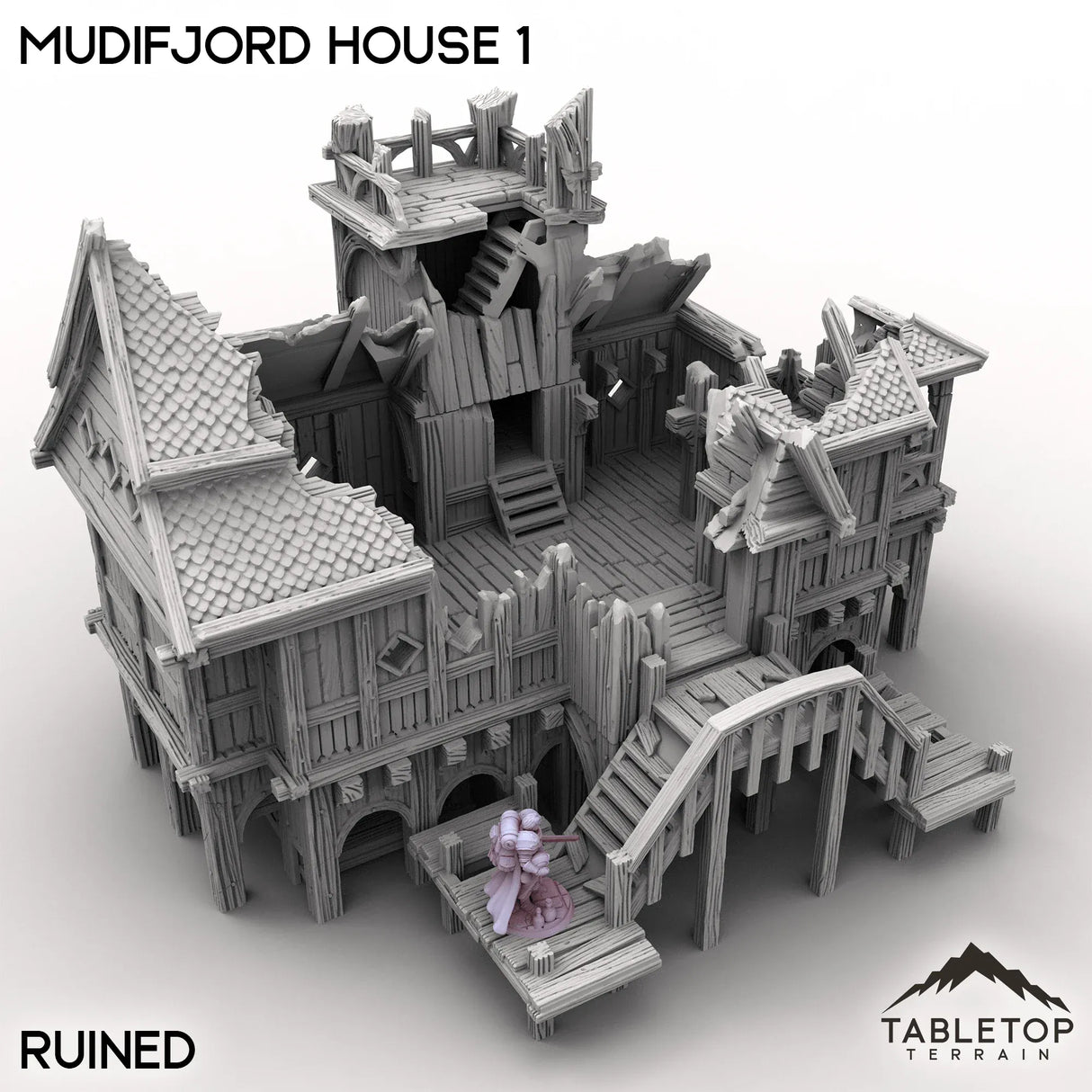 Tabletop Terrain Building Ruined / 32mm Mudifjord House 1