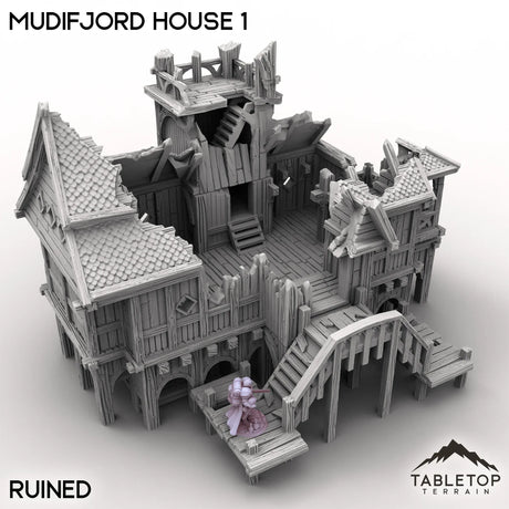 Tabletop Terrain Building Ruined / 32mm Mudifjord House 1