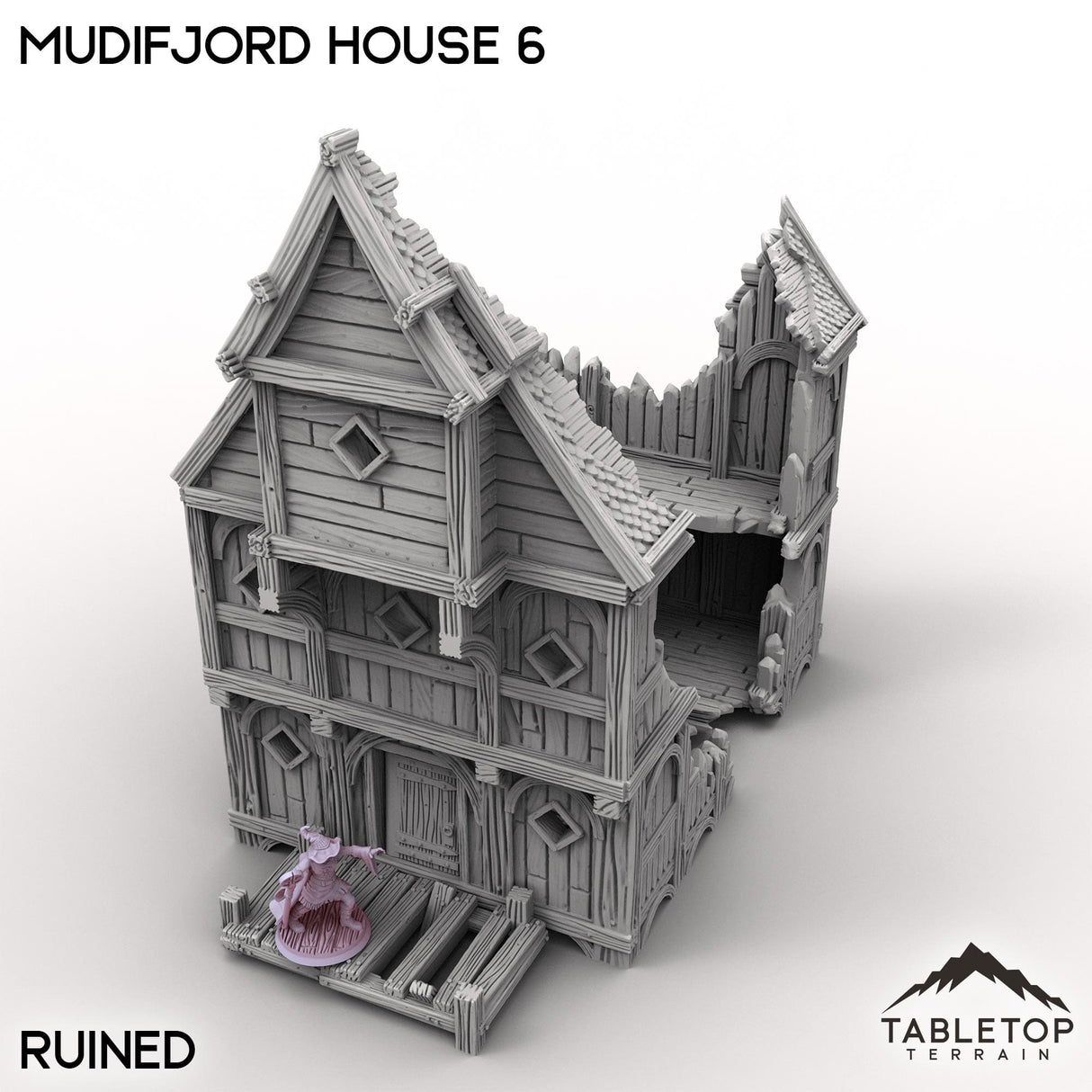 Tabletop Terrain Building Ruined / 32mm Mudifjord House 6