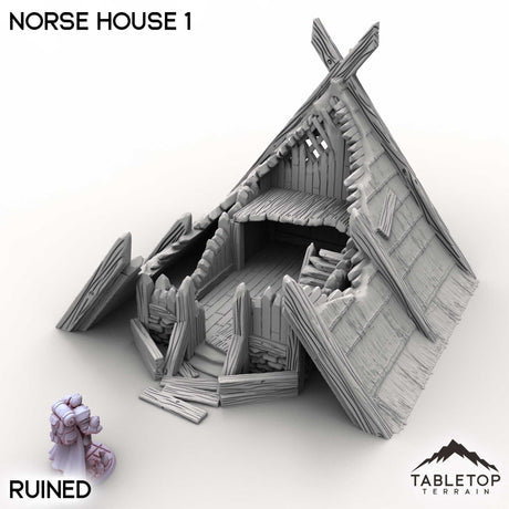 Tabletop Terrain Building Ruined / 32mm Norse House 1