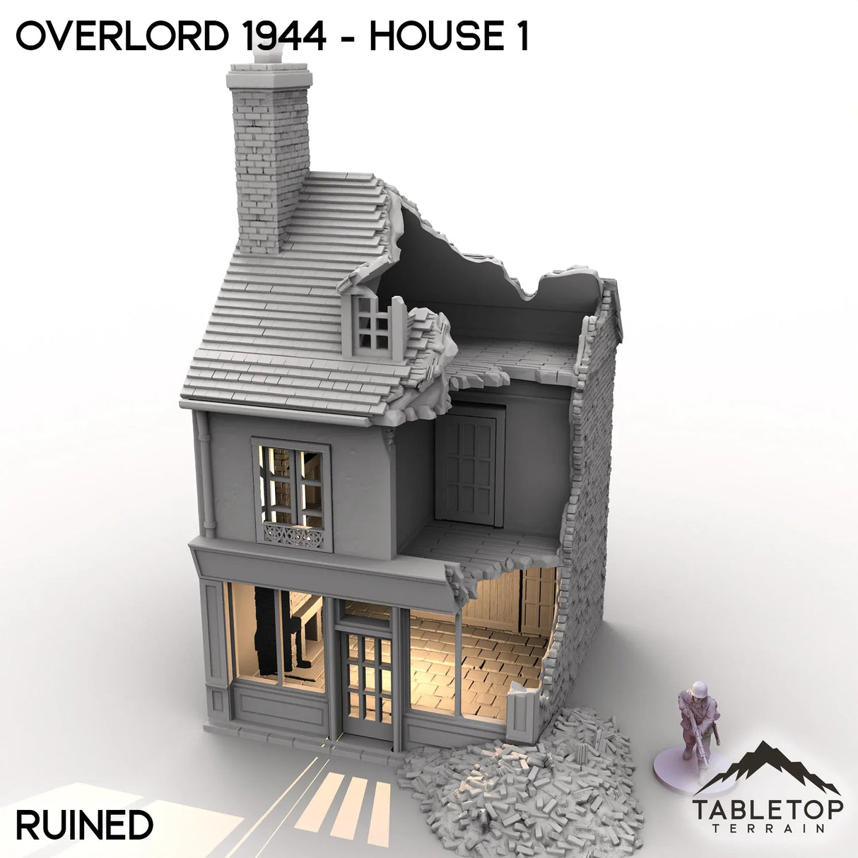 Tabletop Terrain Building Ruined / 32mm Overlord 1944 - House 1