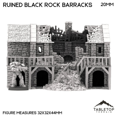 Tabletop Terrain Building Ruined Black Rock Barracks - Country & King - Fantasy Historical Ruins