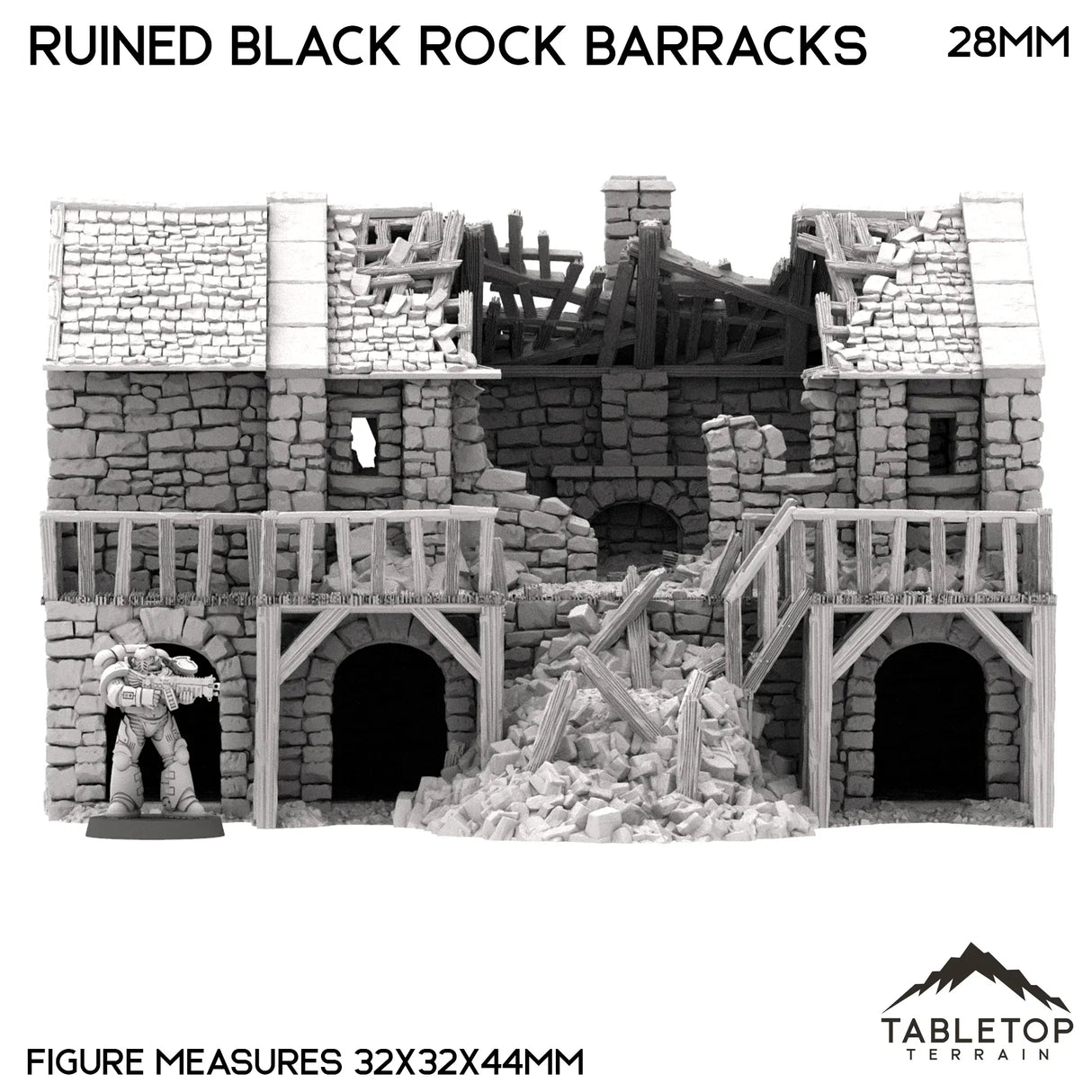 Tabletop Terrain Building Ruined Black Rock Barracks - Country & King - Fantasy Historical Ruins