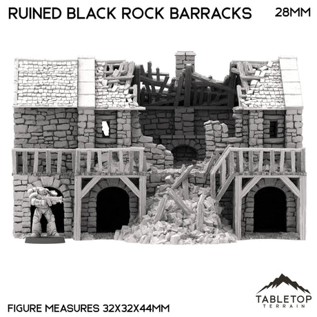 Tabletop Terrain Building Ruined Black Rock Barracks - Country & King - Fantasy Historical Ruins