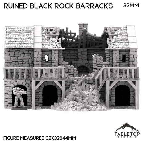 Tabletop Terrain Building Ruined Black Rock Barracks - Country & King - Fantasy Historical Ruins