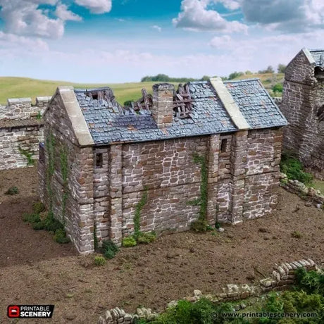 Tabletop Terrain Building Ruined Black Rock Barracks - Country & King - Fantasy Historical Ruins