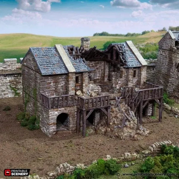 Tabletop Terrain Building Ruined Black Rock Barracks - Country & King - Fantasy Historical Ruins